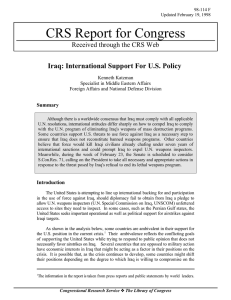 CRS Report for Congress Iraq: International Support For U.S. Policy Summary