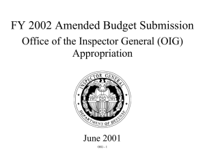 FY 2002 Amended Budget Submission Office of the Inspector General (OIG) Appropriation