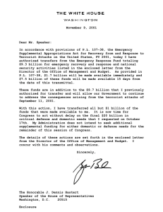 November 9, 2001 Dear Mr. Speaker: