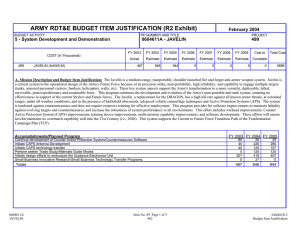 ARMY RDT&amp;E BUDGET ITEM JUSTIFICATION (R2 Exhibit) February 2004 0604611A - JAVELIN