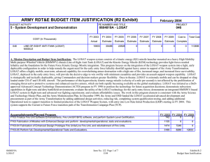 ARMY RDT&amp;E BUDGET ITEM JUSTIFICATION (R2 Exhibit) February 2004 0604819A - LOSAT