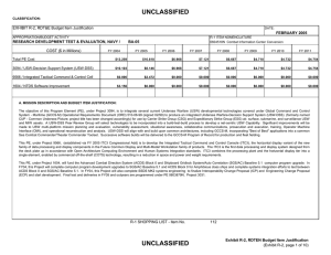 UNCLASSIFIED EXHIBIT R-2, RDT&amp;E Budget Item Justification FEBRUARY 2005