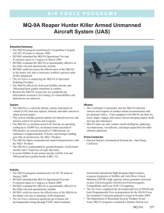 MQ-9A Reaper Hunter Killer Armed Unmanned Aircraft System (UAS)
