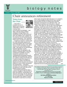 b i o l o g y  n o... Chair announces retirement Notes from