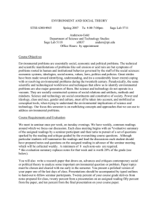 ENVIRONMENT AND SOCIAL THEORY  STSS 6300/4965 Spring 2007  Tu  4:00-7:00pm