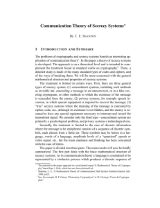Communication Theory of Secrecy Systems 1 I S