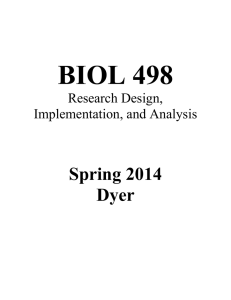 BIOL 498 Spring 2014 Dyer
