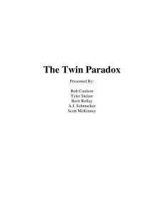 The Twin Paradox Presented By: Bob Coulson