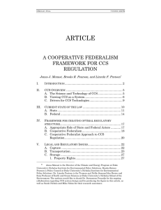 ARTICLE A COOPERATIVE FEDERALISM FRAMEWORK FOR CCS REGULATION
