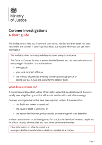 Coroner investigations A short guide