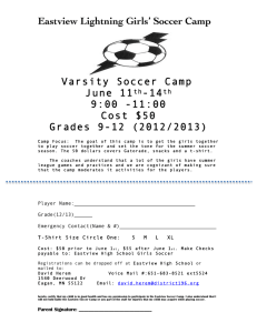 Eastview Lightning Girls’ Soccer Camp Varsity Soccer Camp June 11 -14