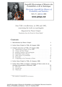 Jean Ville’s recollections, in 1984 and 1985, Reported by Pierre Cr´epel