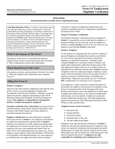 Form I-9, Employment Eligibility Verification Instructions