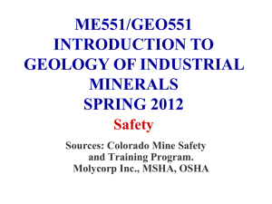 ME551/GEO551 INTRODUCTION TO GEOLOGY OF INDUSTRIAL MINERALS
