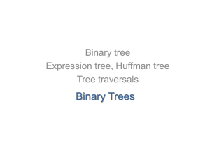Binary Trees Binary tree Expression tree, Huffman tree Tree traversals