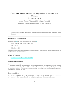 CSE 331, Introduction to Algorithm Analysis and Design Summer 2015