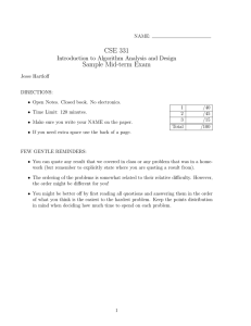 CSE 331 Sample Mid-term Exam Introduction to Algorithm Analysis and Design