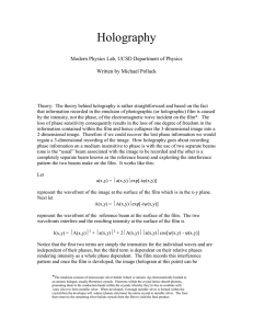 Holography Modern Physics Lab, UCSD Department of Physics Written by Michael Pollack