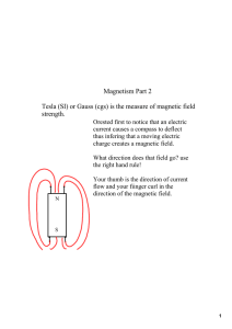 Magnetism Part 2 Tesla (SI) or Gauss (cgs) is the measure of magnetic field  strength.