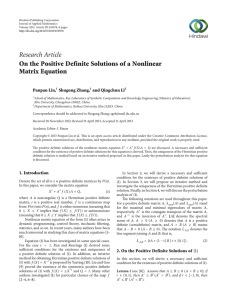 Research Article On the Positive Definite Solutions of a Nonlinear Matrix Equation