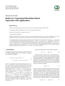 Research Article Ranks of a Constrained Hermitian Matrix Expression with Applications Shao-Wen Yu