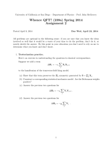 Whence QFT? (239a) Spring 2014 Assignment 2