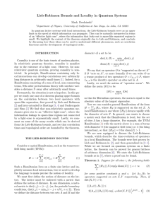 Lieb-Robinson Bounds and Locality in Quantum Systems Mark Derdzinski