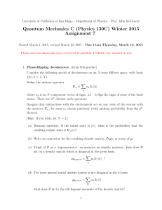 Quantum Mechanics C (Physics 130C) Winter 2015 Assignment 7
