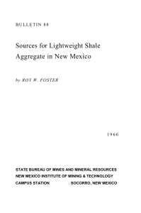 Sources for Lightweight Shale Aggregate in New Mexico 1 9 6 6