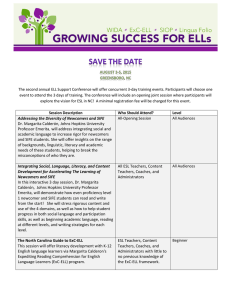 The second annual ELL Support Conference will offer concurrent 3-day...