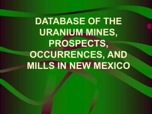 DATABASE OF THE URANIUM MINES, PROSPECTS, OCCURRENCES, AND