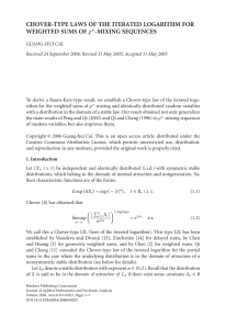 CHOVER-TYPE LAWS OF THE ITERATED LOGARITHM FOR WEIGHTED SUMS OF -MIXING SEQUENCES ρ