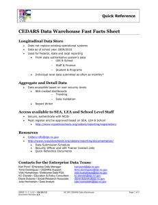 CEDARS Data Warehouse Fast Facts  Sheet Quick Reference