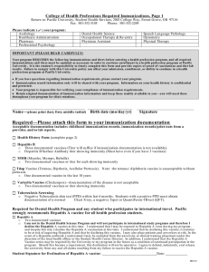 College of Health Professions Required Immunizations, Page 1