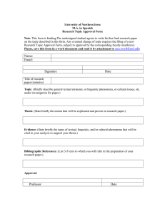 University of Northern Iowa M.A. in Spanish Research Topic Approval Form