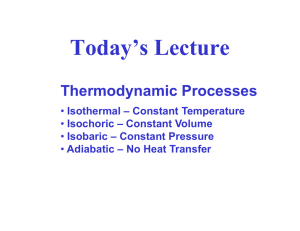Today’s Lecture Thermodynamic Processes
