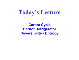 Today’s Lecture Carnot Cycle Carnot Refrigerator Reversibility - Entropy