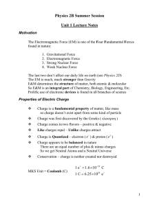 Physics 2B Summer Session  Unit 1 Lecture Notes