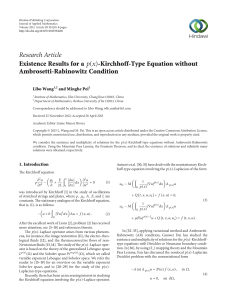 Research Article Existence Results for a Ambrosetti-Rabinowitz Condition -Kirchhoff-Type Equation without