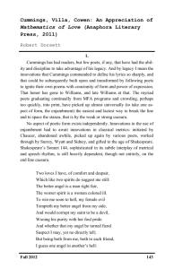 Cummings, Villa, Cowen: An Appreciation of Press, 2011) Mathematics of Love Robert Dorsett