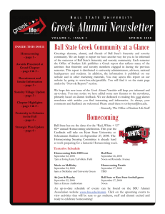 Greek Alumni Newsletter Ball State Greek Community at a Glance  B