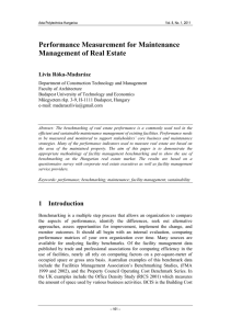 Performance Measurement for Maintenance Management of Real Estate Lívia Róka-Madarász