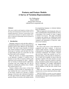 Features and Feature Models: A Survey of Variation Representations Eric Walkingshaw