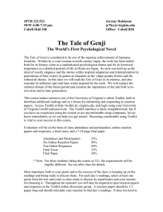 The Tale of Genji The World's First Psychological Novel JPTR 321/521 Jeremy Robinson