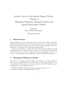 Lecture Notes of Non-linear Plasma Theory Chapter 6 Hasegawa-Wakatani, Hasegawa-Mima and Quasi-Geostrophic Models