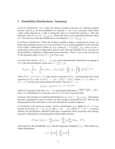 1 Probability Distributions : Summary