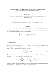 DISTRIBUTION OF DIFFERENCE BETWEEN INVERSES OF CONSECUTIVE INTEGERS MODULO Tsz Ho Chan