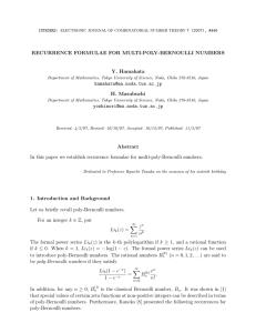 RECURRENCE FORMULAE FOR MULTI-POLY-BERNOULLI NUMBERS Y. Hamahata  H. Masubuchi