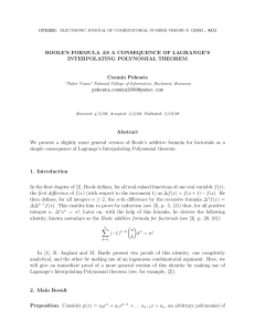 BOOLE’S FORMULA AS A CONSEQUENCE OF LAGRANGE’S INTERPOLATING POLYNOMIAL THEOREM Cosmin Pohoata pohoata