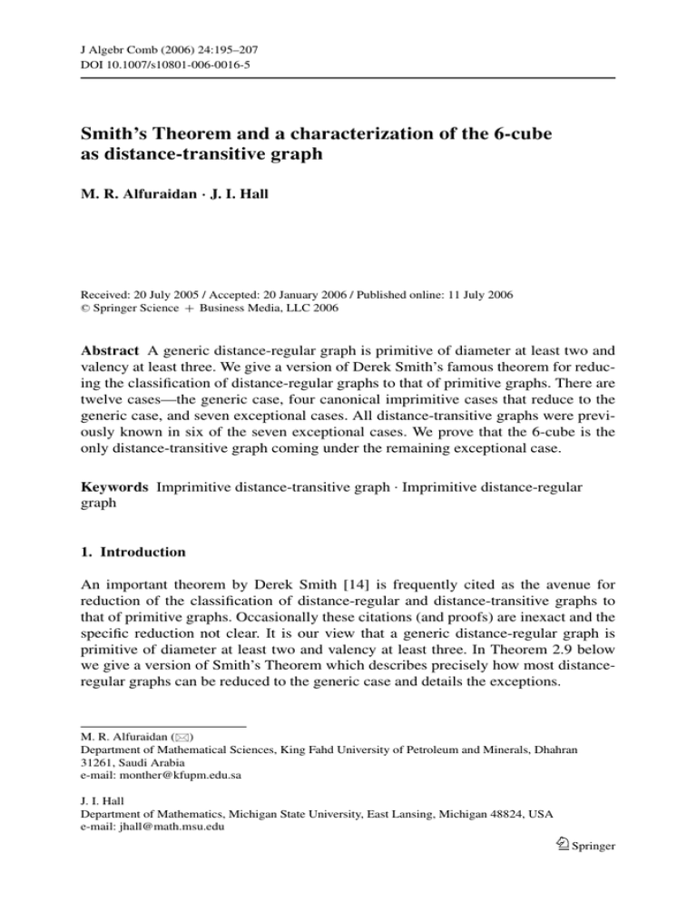 Smith’s Theorem and a characterization of the 6-cube as distance-transitive graph ·